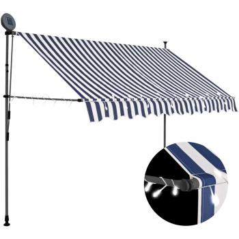 vidaXL Manual Retractable Awning with LED 250 cm Blue and White