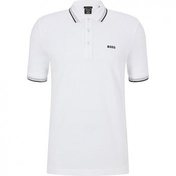 Hugo Boss Green Paddy Contrast Mens Polo Shirt - White - Size M