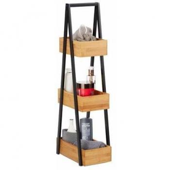 Estantería de baño compacta de metal con 3 estantes, 81x18x30 cm, color marrón natural