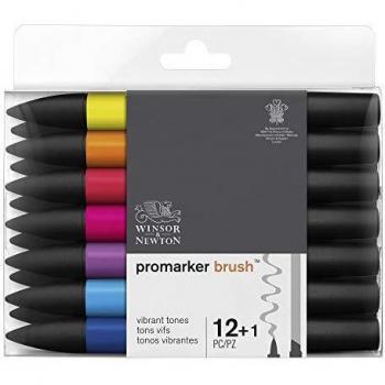 Set de 12 Rotuladores Brushmarker Tonos Vibrantes Winsor & Newton + 1 Blender