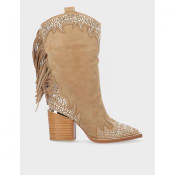 Botín Tacón Alma En Pena I23320 Visón Talla 37 Cuero Marrón Bota Cowboy Media Caña con Flecos Traseros para Mujer Otoño/Invierno 2023