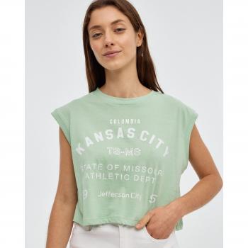 Camiseta crop sin mangas y cuello redondo con estampado de texto INSIDE