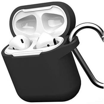 Airpods Case by GEAR4 Apollo, Fully Protective Lightweight Silicone Airpods 1 and 2 Case with Attached Clip – Black