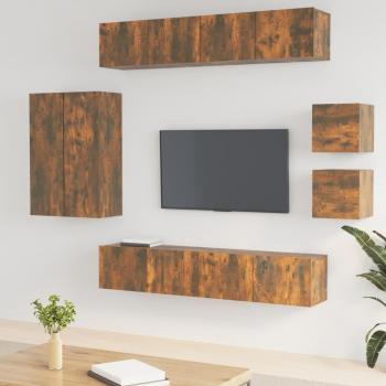 Set de muebles para TV 8 piezas madera contrachapada roble ahumado 30.5 x 30 x 90 cm