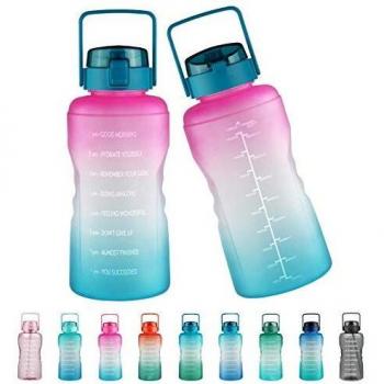 Justfwater Botella de agua sin BPA con marcador de tiempo y pajita, botella deportiva de 3,78 L con asa para Fitness, Gimnasio, Oficina, Pesca, Actividades al Aire Libre