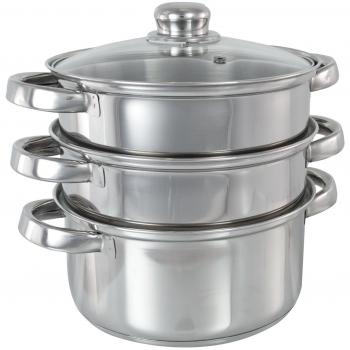 Buckingham - Olla vaporera de Tres Pisos con Tapa de Cristal