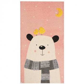 Alfombra Infantil Multicolor con Estampado de Oso 80 x 150 cm, Pelo Bajo para Sala de Juegos