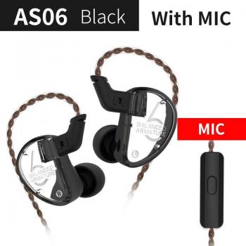 Auriculares KZ AS06 con 3 Controladores de Armadura Balanceada, Sonido HIFI con Graves Potentes y Cancelación de Ruido, Auriculares In Ear Deportivos con Cable de 2 Pines