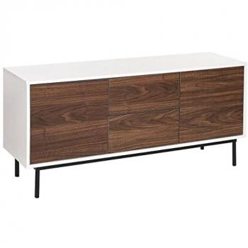 Aparador Moderno 2 Puertas Madera Oscura con Cajones y Estantes Blanco 120 x 38 cm Okland