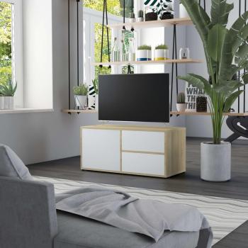 Mueble para TV Blanco y Sonoma Roble 80x34x36 cm de Madera Contrachapada