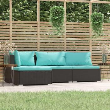 4-Piece Black Poly Rattan Garden Lounge Set with Cushions