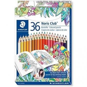 Staedtler lápices de colores Noris Club en diseño Johanna Basford, alta resistencia a las roturas, forma clásica hexagonal, lápices para colorear, para dibujos a lápiz, pack de 36 lápices de color de madera en colores surtidos, 144 ND36JB