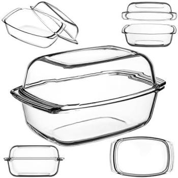 Cacerola Rectangular KADAX de Vidrio Resistente al Calor con Tapa - 7 L - Compatible con Lavavajillas