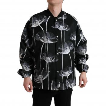 Dolce & Gabbana Black Floral Print Wool Button Down Bomber Jacket - IT54 | XL