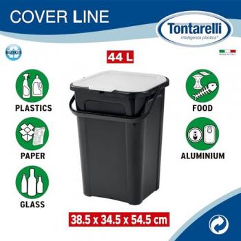 Cubo de Basura 44L Tontarelli - Diseño Elegante y Moderno, Cubo de basura 44L Cover Line con base negra + mango blanco, Cubo de basura 44L, colección COVER LINE,