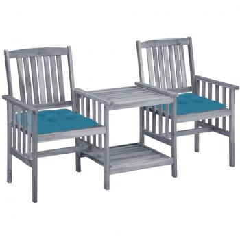 Acacia Wood Garden Chairs with Cushions and Tea Table