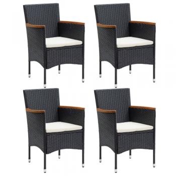 4-Piece Black Poly Rattan Garden Dining Chair Set