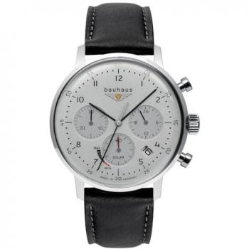 Bauhaus Classic Solar Chronograph Men's Watch with Leather Strap and White Dial