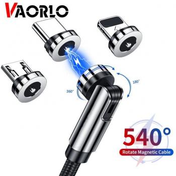 Cable Magnético Giratorio VAORLO 540 - Cargador Rápido Micro USB y Tipo C para iPhone y Xiaomi, Color Plata