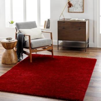 Surya Alfombra Shaggy Moderna Rojo 160x213 cm - Alfombra de Salón Pelo Largo, Chic Unicolor, Peluda, Grande para Habitaciones y Dormitorios, Pelo Grueso y Esponjoso