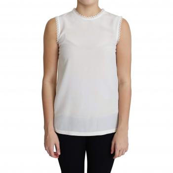 Dolce & Gabbana White Silk Lace Trimmed Sleeveless Blouse - IT38|XS