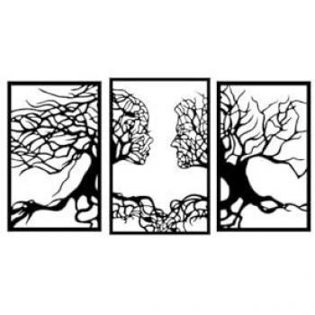 Decoración de Pared de Metal Árbol 28, Negro, 180x1,5x105 cm