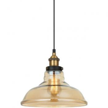 Lámpara colgante industrial y retro Hubert Negro, dorado - Colgante Industrial y Retro de Italux con 1 Luz, Pantalla Ámbar, Regulable E27