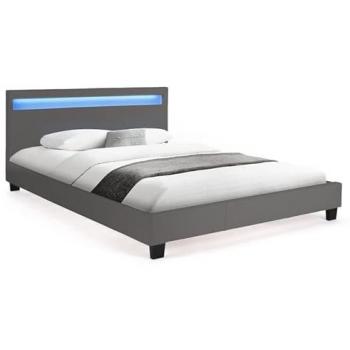 Cama Doble Neo 140 x 190 cm PVC Gris con Somier y LED Integrados