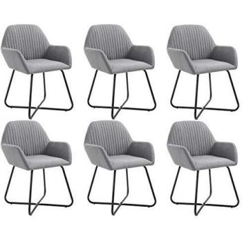 Set of 6 Light Grey Fabric Dining Chairs