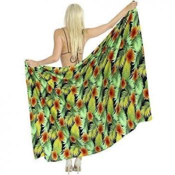 Mujeres La leela likre hibisco de Hawaii de la vendimia abrigo de la playa sarong pareo 88x39orange