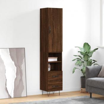 Aparador de madera contrachapada 34,5x34x180 cm con 2 cajones y 2 estantes, mueble de almacenaje para salón en color roble marrón