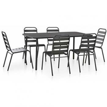 7 Piece Dark Grey Steel Outdoor Dining Set