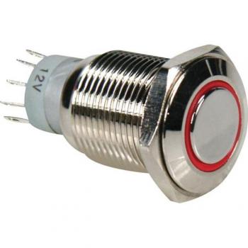 Interruptor pulsador redondo de metal - SPDT 1NA 1NC - Anillo rojo