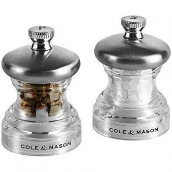 Juego de molinos de sal y pimienta Cole & Mason Button, ajuste de precisión, acero inoxidable/acrílico, 65mm, compacto