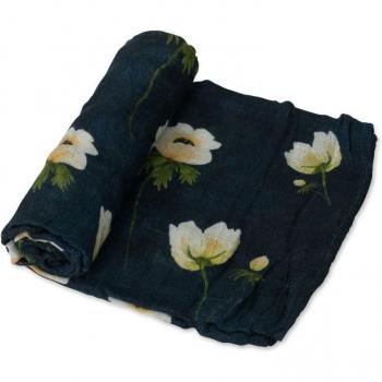 Muselina de Bambú Little Unicorn Anemone Blanca 120x120 cm Azul