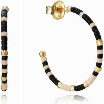 Pendientes Viceroy Trend de Plata de Ley con Baño de Oro y Cuentas de Cristal en Negro y Blanco