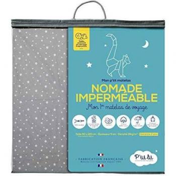 P'tit Lit - Colchón de viaje para bebé - Plegable - 60x120 cm - Impermeable - Plegable: Ideal como cama supletoria - Funda extraíble - Oeko Tex