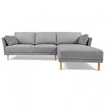 Kave Home - Sofá Gilma 3 plazas con Chaise Longue Derecho Gris Patas Acabado Natural 260 cm