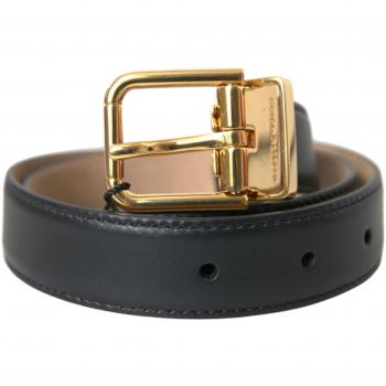 Dolce & Gabbana Black Leather Gold Metal Buckle Belt for Men - 65 cm / 26 Inches