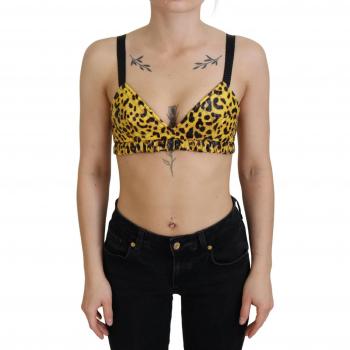 Dolce & Gabbana Yellow Leopard Cropped Bustier Corset Bra Top - IT40|S, Size XS