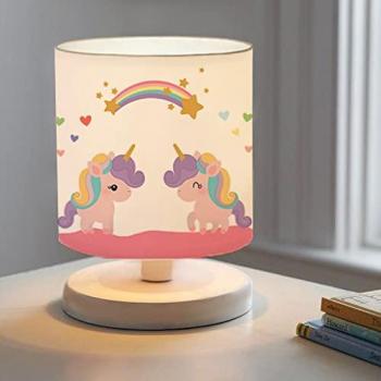 Lámpara de Mesa Infantil Maidstone Unicornio 1xE14 20W MDF Tela 22 x Ø 15 cm Blanco/Multicolor