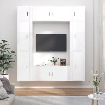 Conjunto de muebles para TV de 8 piezas en madera contrachapada blanca brillante