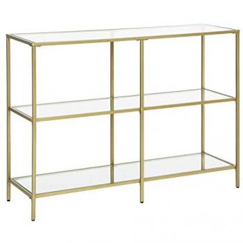 Mesa de Consola Moderna Dorada con 3 Estantes de Vidrio Templado, Ideal para Salón, Dormitorio y Pasillo, Medidas 100x30x73 cm