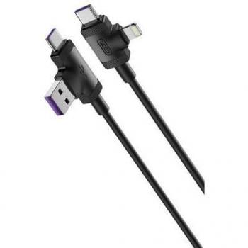 XO Cable NB237 Carga Rápida 4 en 1 - Micro USB + Tipo C + Lightning a USB/Tipo C - Color Negro
