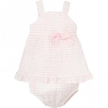 Conjunto de Jesusito de bebe niña en color rosa  en cuadros vichy con braguita a juego