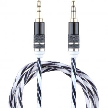 Lilware Cable Auxiliar de Audio Marca de 0.9M con Trenzado de Tela Tejida y Cubierta de PVC Transparente de 3.5mm con Conectores Macho a Macho para Dispositivos Multimedia - Negro