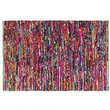 Alfombra Rectangular Multicolor Hecha a Mano de Algodón y Poliéster 140 x 200 cm Estilo Boho Oriental Bafra