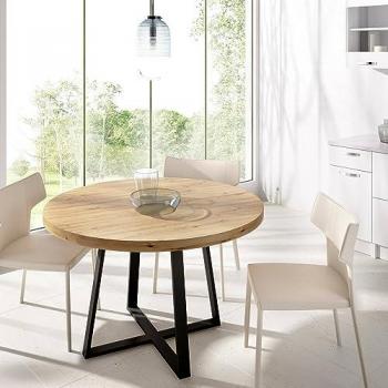 Mesa Fija Carone - Mesa Redonda Multiusos de Comedor o Cocina, 120x120h75 cm, Roble Nodi