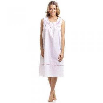 Camille - Camisón clásico sin mangas - Estampado de lunares rosas - Blanco 50/52