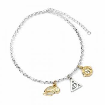 Harry Potter Multicolor Charm Bracelet - Aluminium/Zinc Alloy with Golden Snitch, Deathly Hallows, and Time Turner